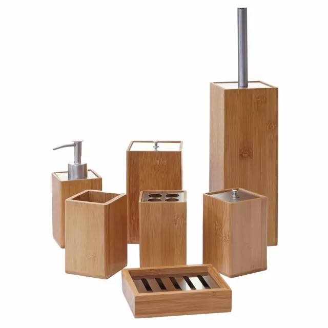 Set completo accessori bagno da appoggio in abs nero e bamboo Sur