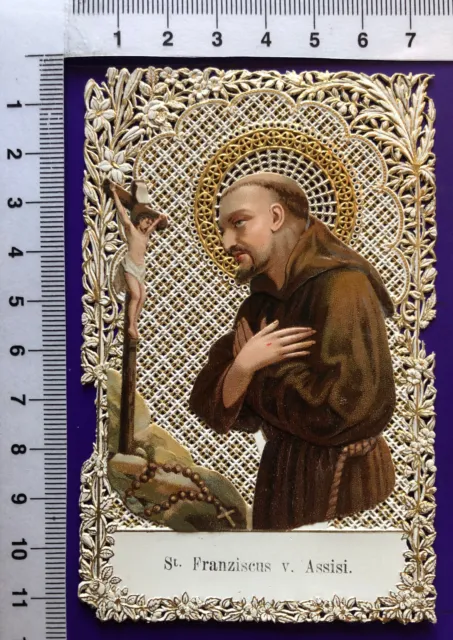 Spitzenbild Goldprägedruck  Heiliger Franz von Assisi