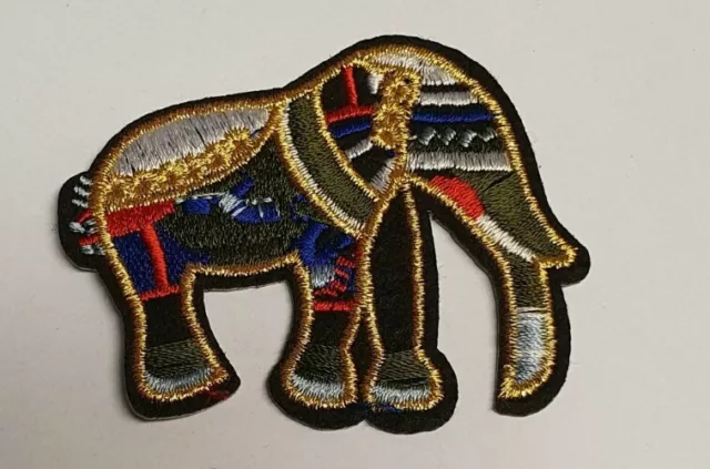 Iron on or Sew on Patch/Patches - Embroidered Colourful Elephant - Applique.