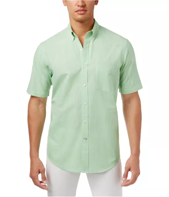 CLUB ROOM MENS Mirco-Check Button Up Shirt, Green, Large $4.95 - PicClick