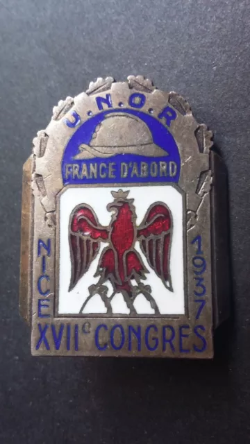 Insigne émaillé XVIIè Congrès de l'UNOR, à Nice. 1937. Fabrication DRAGO.