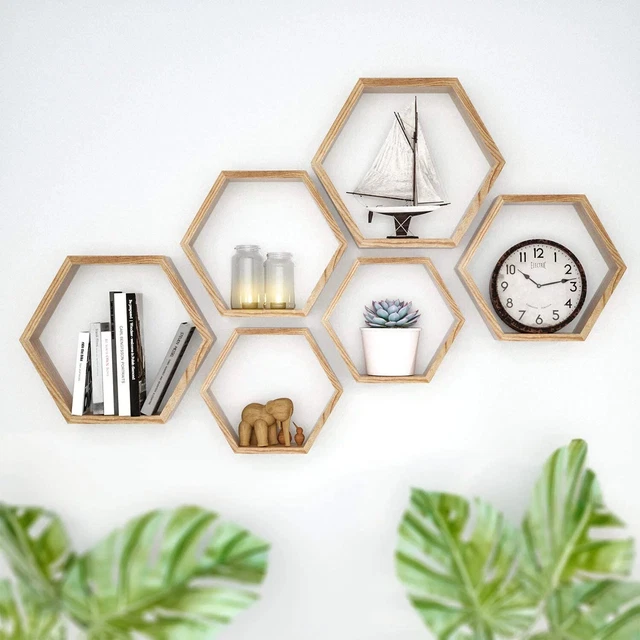 3&X15& HEXAGON FLOATING Shelves Octagon Wall Shelves Rustic Wood