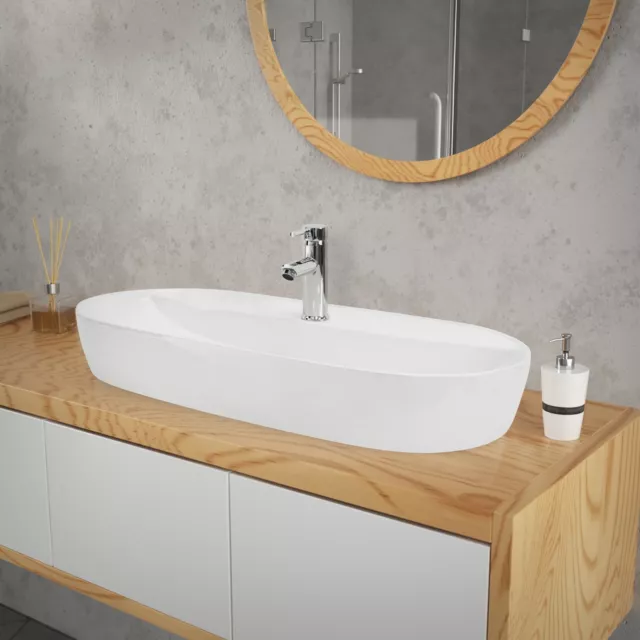 Vasque à poser ovale blanc en céramique lavabo pour salle de bain 800x400x120 mm