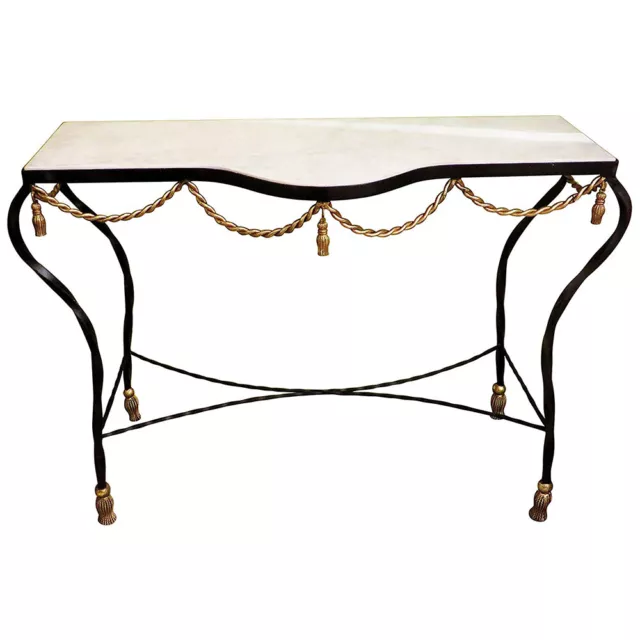 Black Gold Iron Swag Tassel Console Table Ornate Marble Metal Sofa Rope 36 in