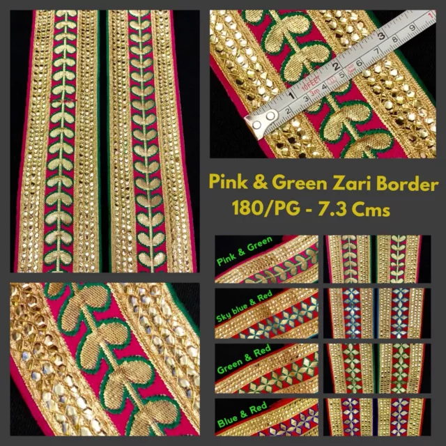 Metallic Gold ,Silver Lace Trim Indian Cutwork Zari Stone Sari
