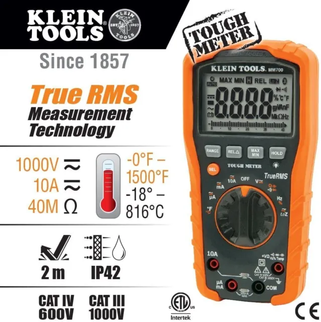 Klein Tools MM700 Multimeter, Auto-Ranging, TRMS, AC/DC Voltage and Current, Low 2