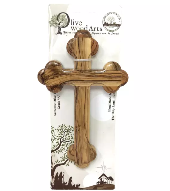 Olive Wood Wall Cross Hanging Holy Land Hand Made In Bethlehem 7" X 4.5" NEW