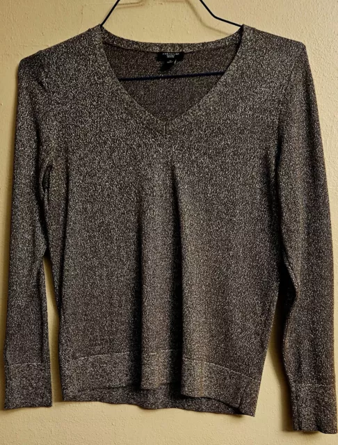 Ann Taylor Sweater Womens Petite Small Brown Gold Metallic Long Sleeve Ladies