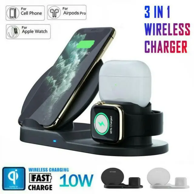 3in1 Qi Wireless Charger Fast Charging Dock Stand Fit For Apple Watch iPhone Xs