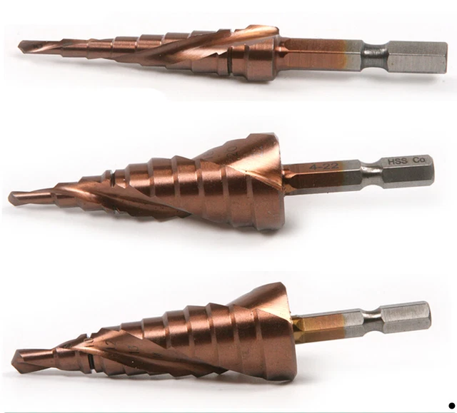 3pcs HSS Co Cobalt Spiral Flute Grooved Step Drill Bits Cut Tool 1/4" Hex shank