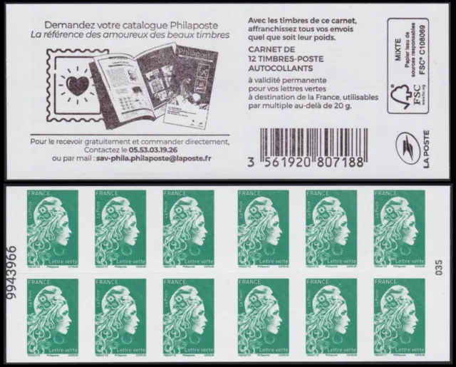 Carnet de 12 timbres-poste Marianne Lettre Verte 20 g sur