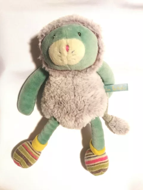 ⭐⭐⭐ Doudou Peluche Chat Bleu Vert Gris Fourrure Les Pachats Moulin Roty