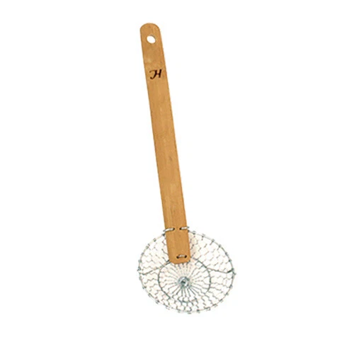Thunder Group 12" Diameter Round Coarse Mesh Wire Bamboo Handle Skimmer
