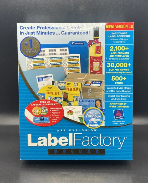 NEW ART EXPLOSION Label Factory Deluxe Version 3.0 for Windows,. SEALED