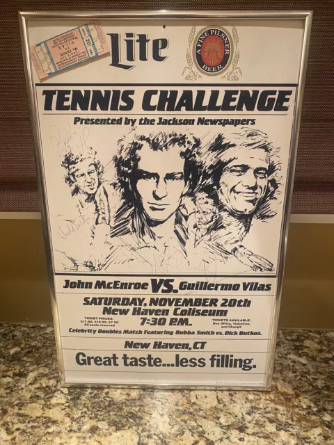 RARE 1982 McEnroe Vilas Bubba Smith D Butkus Miller Lite Autographed Poster 🔥🎾