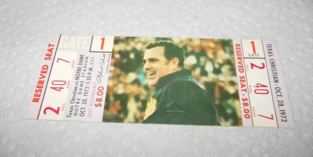 1972 Ncaa Football Ticket Notre Dame Fighting Irish Vs Tcu Good Condition Full T