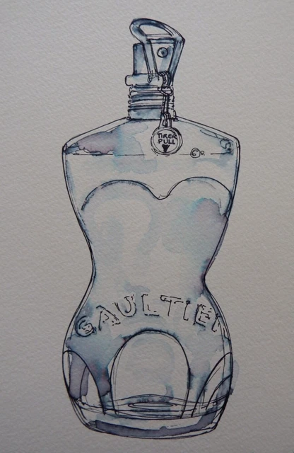 Pen & Ink Drawing of Jean Paul Gaultier Classique Perfume Watercolour Paper