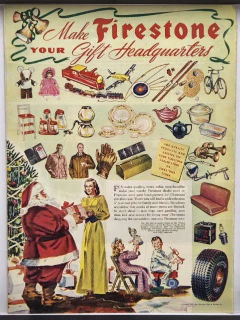 1944 Firestone Tire Rubber Your Gift Headquarters Vtg WWII Era Color Print Ad