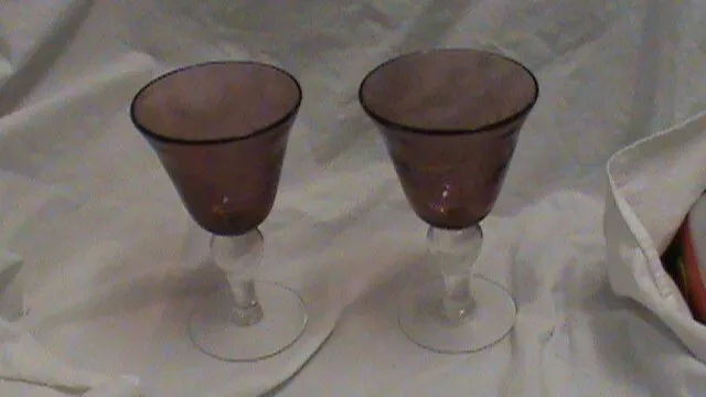 Purple Amethyst Glass Goblets, Iced Tea, Wine, 6.5" PAIR, BRC