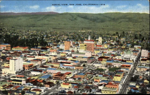 San Jose California CA Aerial View Vintage Postcard