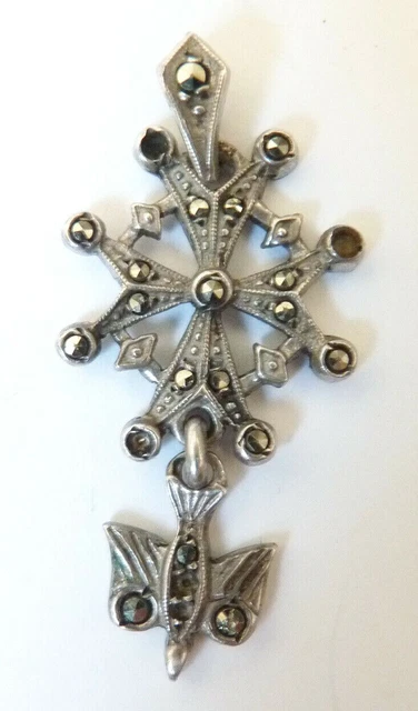 Broche Ancienne Saint-Esprit En Argent Massif Et Strass – Bijou Vintage 19e Siècle