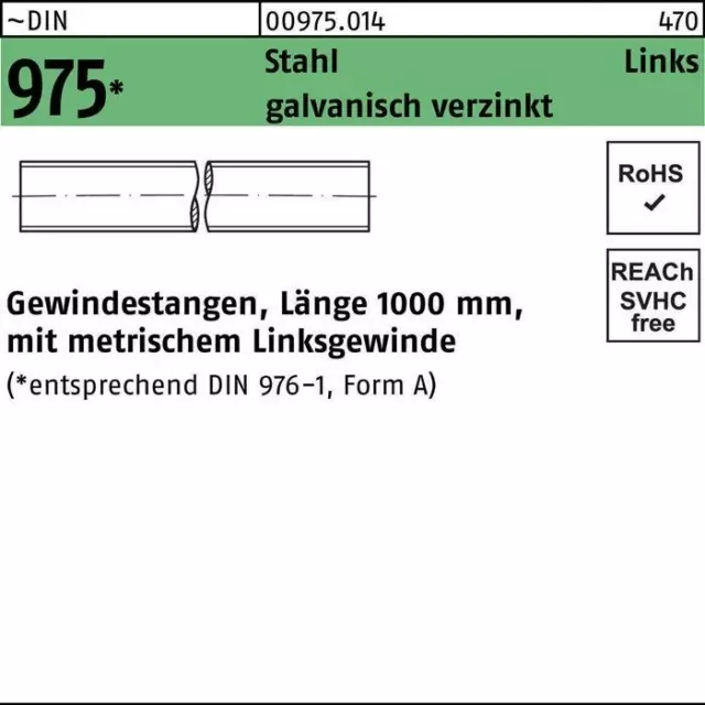 Gewindestange DIN 975 links M 24 -LH x 1000mm Stahl galvanisch verzinkt