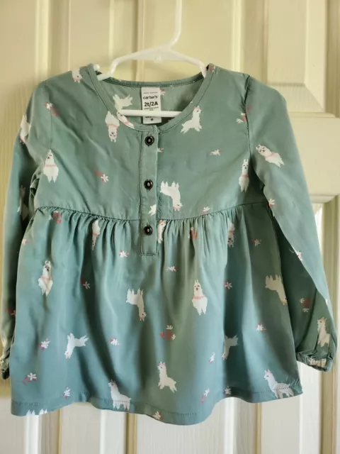 Carter's Baby Girl's Llama Top Green Size 2T