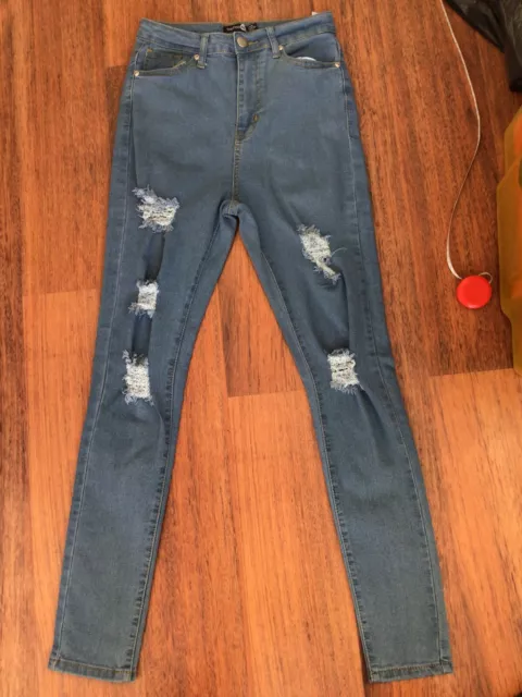 Womens Boohoo high waisted distressed ripped Skinny jeans Size 8