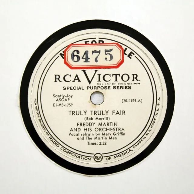 FREDDY MARTIN ORCHESTRA "Truly Truly Fair" (EE+) RCA VICTOR VINYL PROMO [78 RPM]