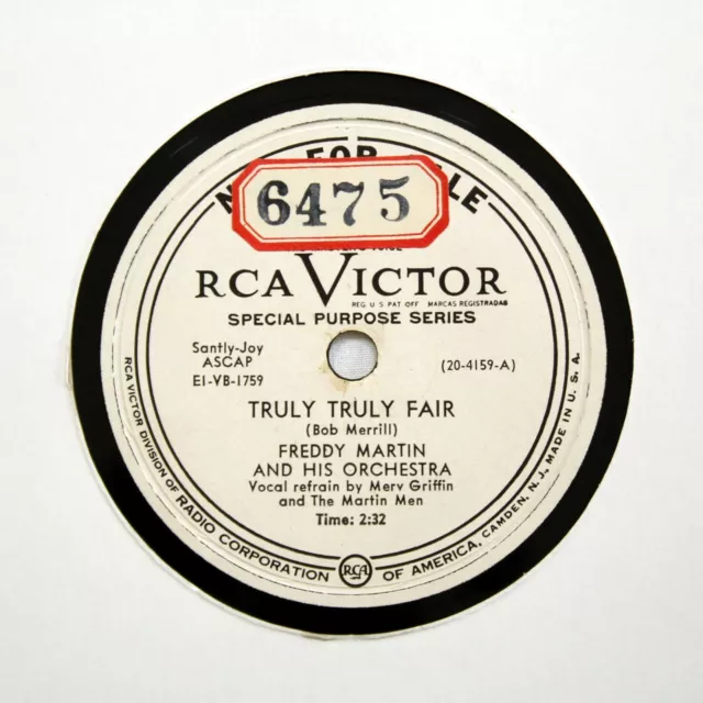 FREDDY MARTIN ORCHESTRA "Truly Truly Fair" (EE+) RCA VICTOR VINYL PROMO [78 RPM]