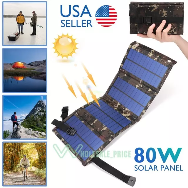 100W USB Solar Panel Folding Power Bank Outdoor Camping Hiking Survival Gear Kit