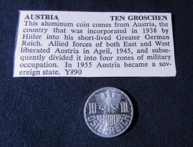 Austria 10 Groschen 1959 coin (1951-2001) coat of arms UNC FREE US SHIPPING