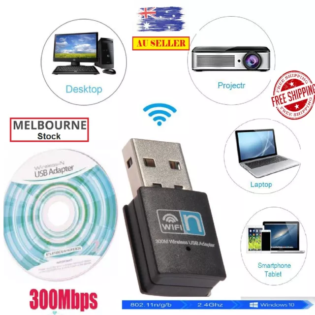 Mini 300Mbps USB WiFi Dongle Adapter USB Wireless Network For Desktop Laptop PC