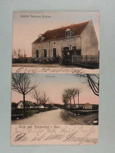 AK Gruß aus Sputendorf (Stahnsdorf) mit Gasthof, Bahnpost 1913
