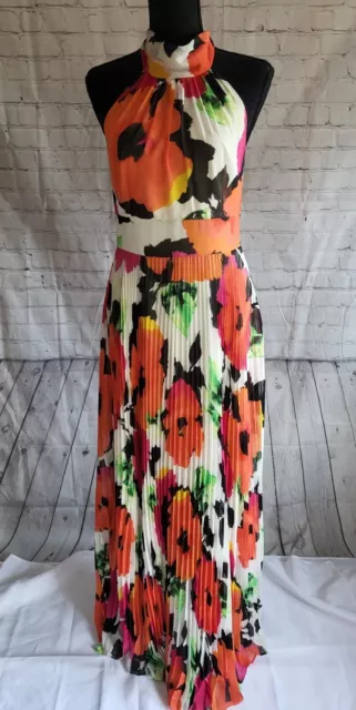 Eliza J Women’s Floral Print Halter Neck Maxi Accordian Pleated Dress Size 4