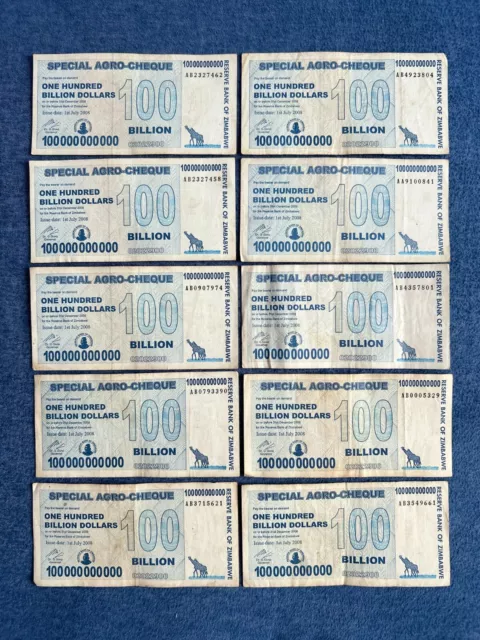 Zimbabwe 10 x 100 Billion Dollars AGRO 2008 - Pick- 64 10 Pcs