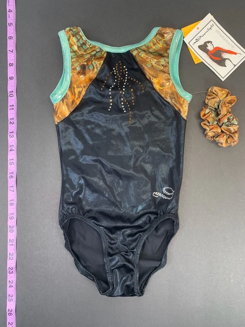 dreamlight Girls leotard, Sz 8-10, Black Mystique With Copper Feather Effects dreamlight Girls leotard, Sz 8-10, Black Mystique With Copper Feather Effects