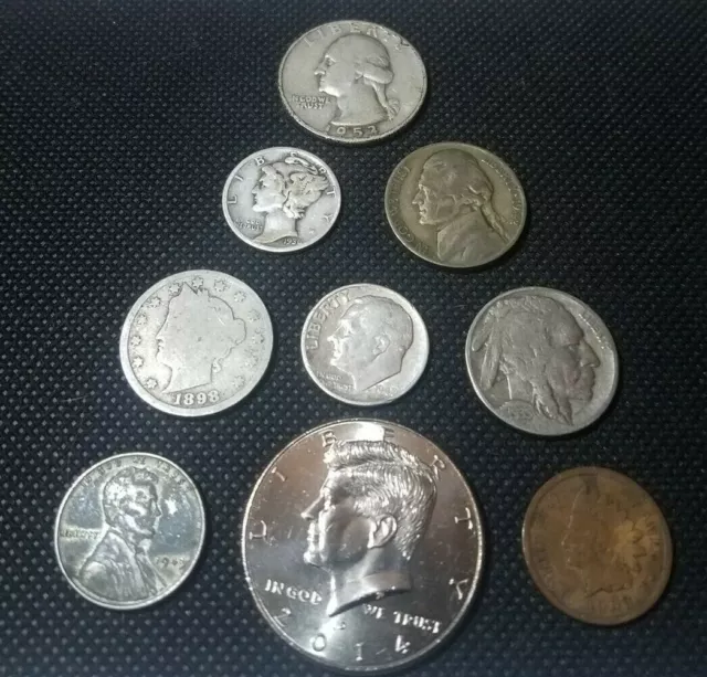 Silver Coin Lot Starter Set 9 Total Coins, w/ JFK, Buffalo, Steel, Indian+++
