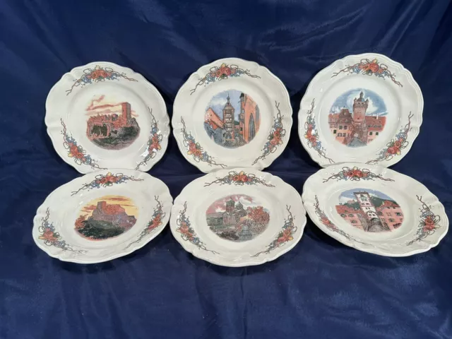 6 Anciennes Assiettes  à Fromage SARREGUEMINES OBERNAI  décor HENRI LOUX