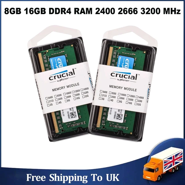 Mémoire RAM Crucial DDR4 Pour PC Portable - 8 Go, 16 Go - 2400 à 3200 MHz