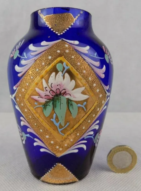 Moser art nouveau coraline and enamel painted art glass vase.