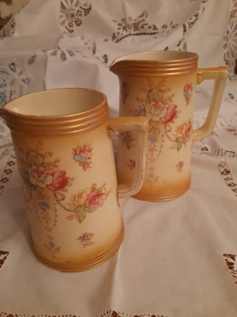 Crown Devon Fieldings WYE design 2 large jugs 7" and 8" tall display only