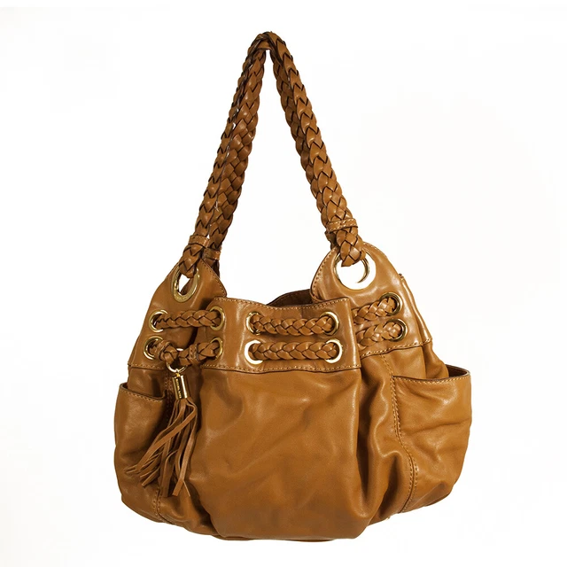 Michael Kors Astor Grommet Brown Leather Braided Handles Hobo Shoulder bag