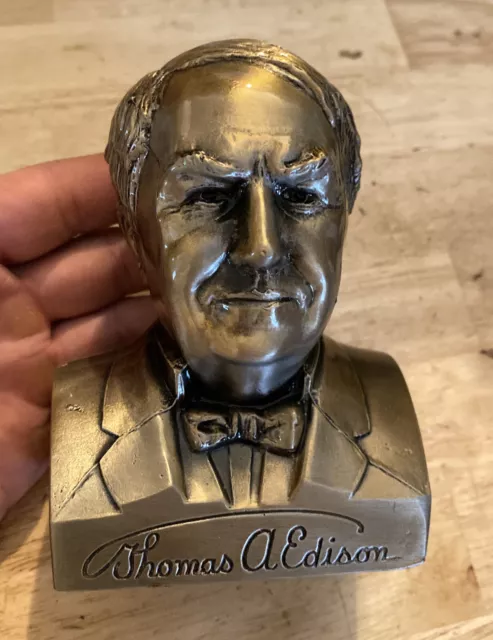 Thomas Edison Banthrico Piggy Bank Vintage Bust Patina Collector National NO KEY