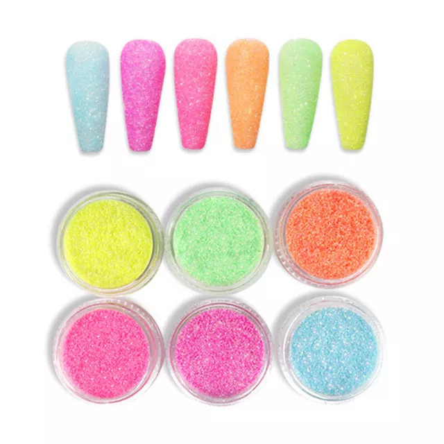 6 PCS Set Nails Powder Glow In The Dark Pigment Candy Neon Art Polish Dip Powder