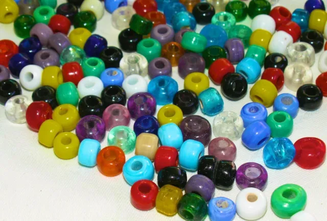 200 Large Hole Glass Crow Beads, 9 mm Pony Beads, Mixed Colors