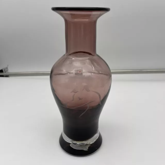Blenko Handmade Purple Amethyst Vase with Whippet Silhouette
