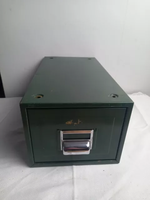 Kingsbury Card Index Cabinet Green Metal Filing Drawer Industrial Style