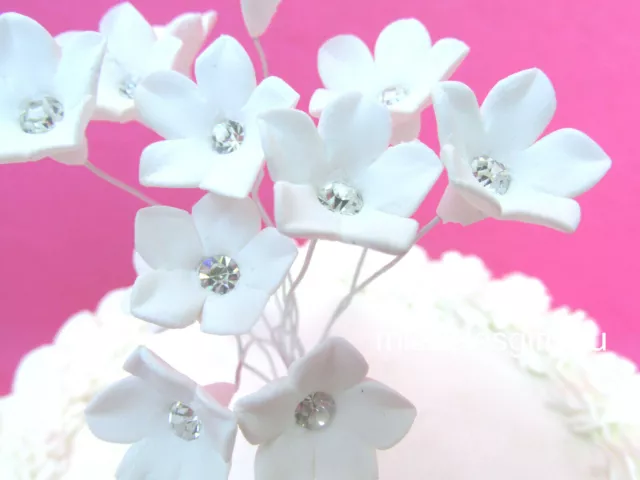 12 pastas de goma de azúcar blancas Stephanotis cerezos en flor centros metálicos flores 12 pastas de goma de azúcar blancas Stephanotis cerezos en flor centros metálicos flores