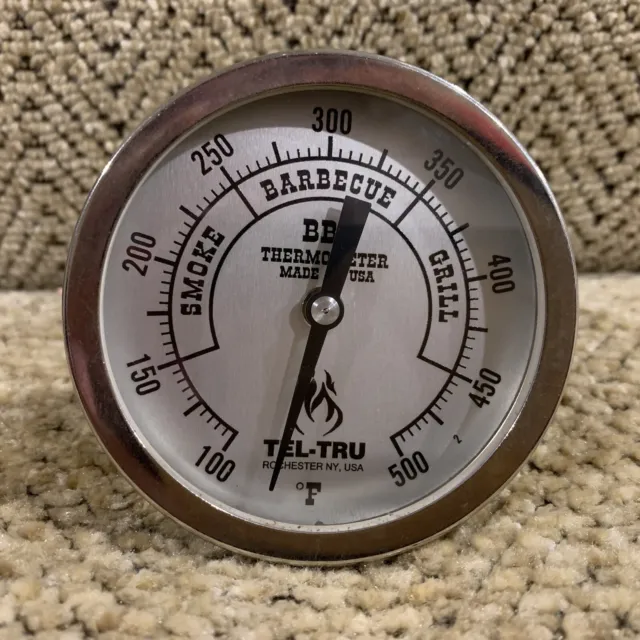 Tel-Tru BBQ Barbecue Grill Thermometer, 3” Aluminum Zoned Dial, 3.25” Stem, See!